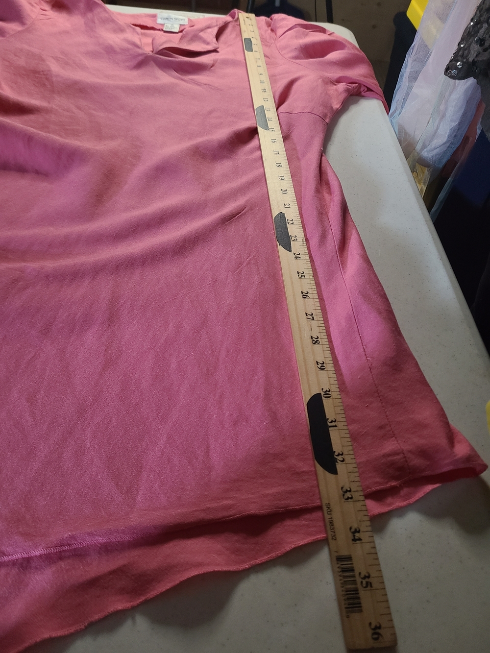 Caren Sport Linen Blend Asymmetric Tunic Pink Bell Sleeve Plus Size 1X - Picture 8 of 10
